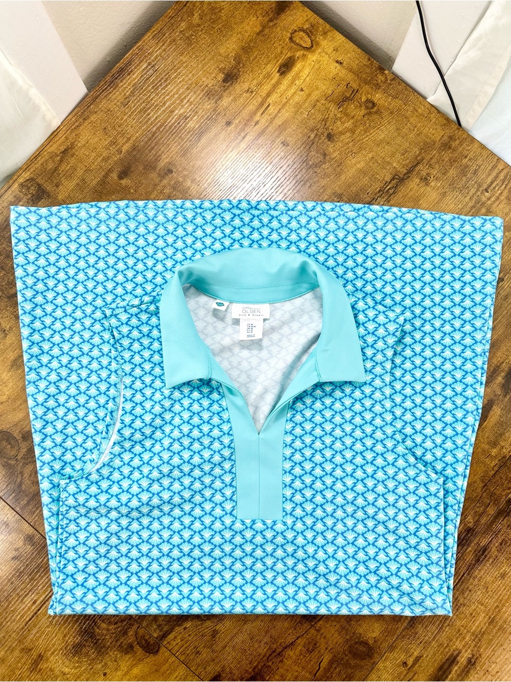 Sigrid Olsen Aqua Blue Patterned Collared Sleeveless Golf Tennis Dress, Medium - Picture 7 of 12
